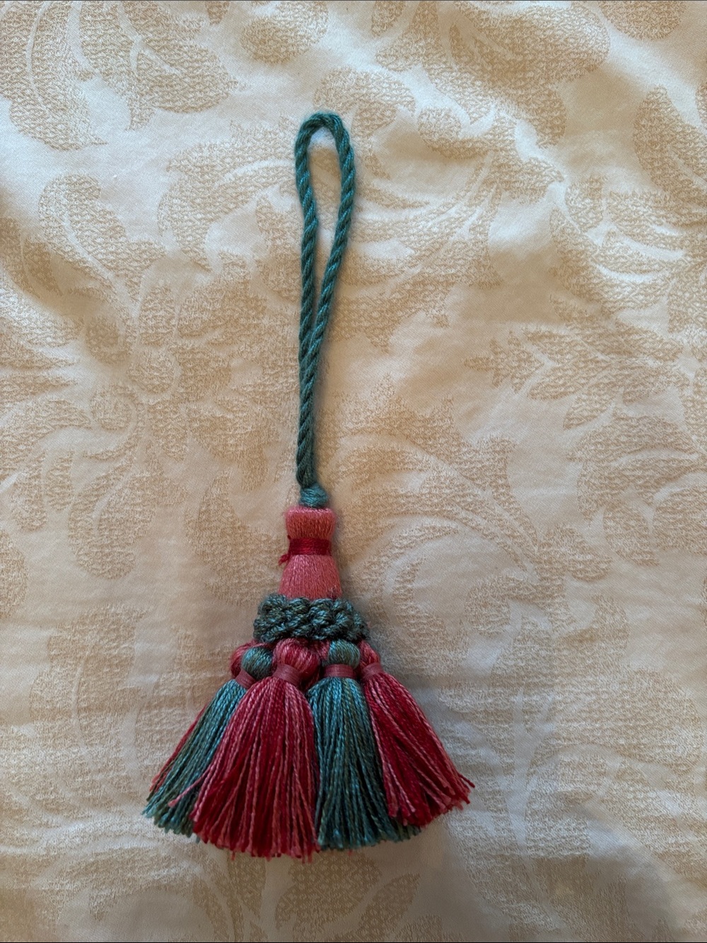 Decorative Teal and Pink Tassel Keychain or Accent